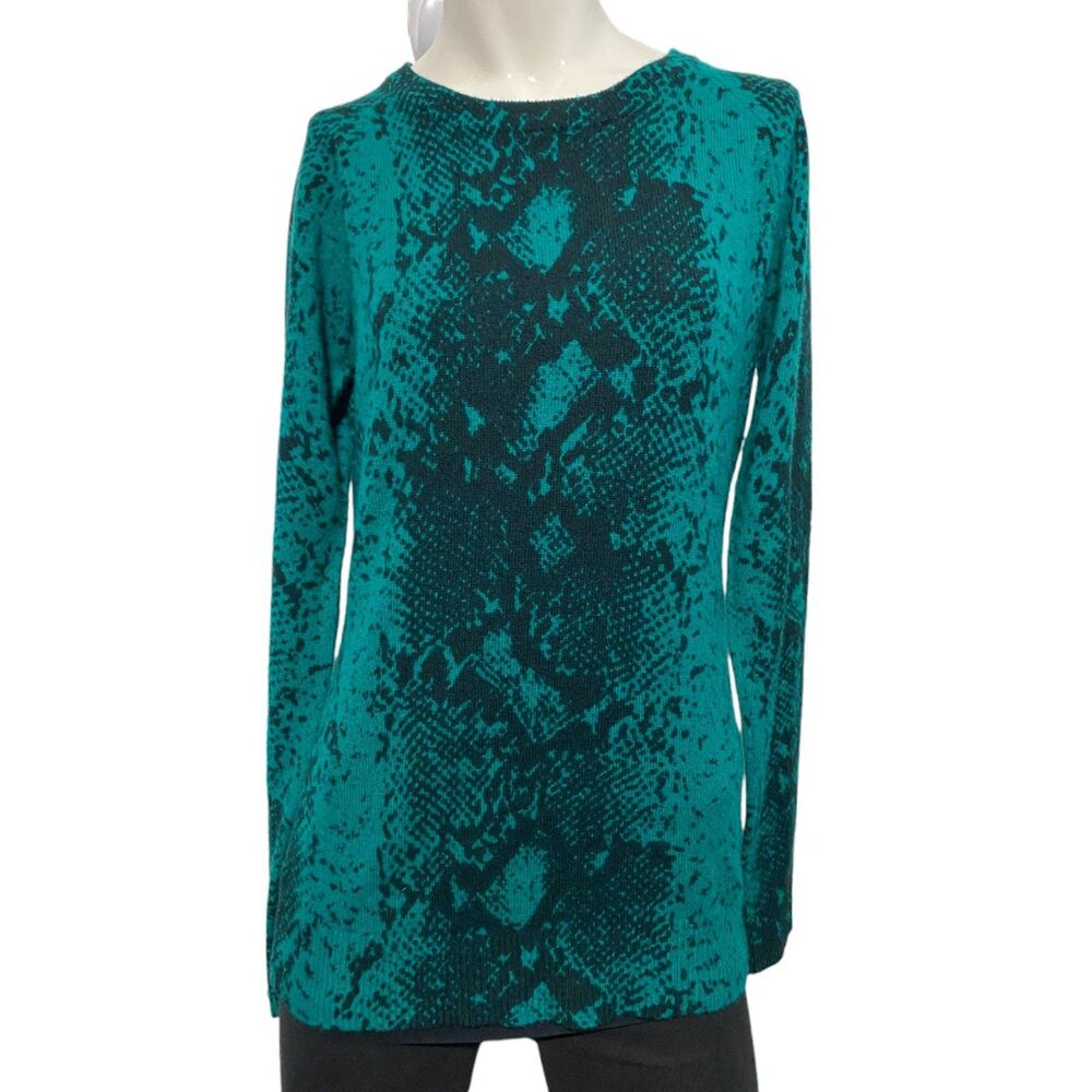 Antonio Melani Womens Green & Black Cashmere Sweater Python Print Md EUC